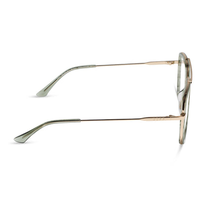 diff eyewear featuring the jordan navigator glasses with a match and gold frame side view