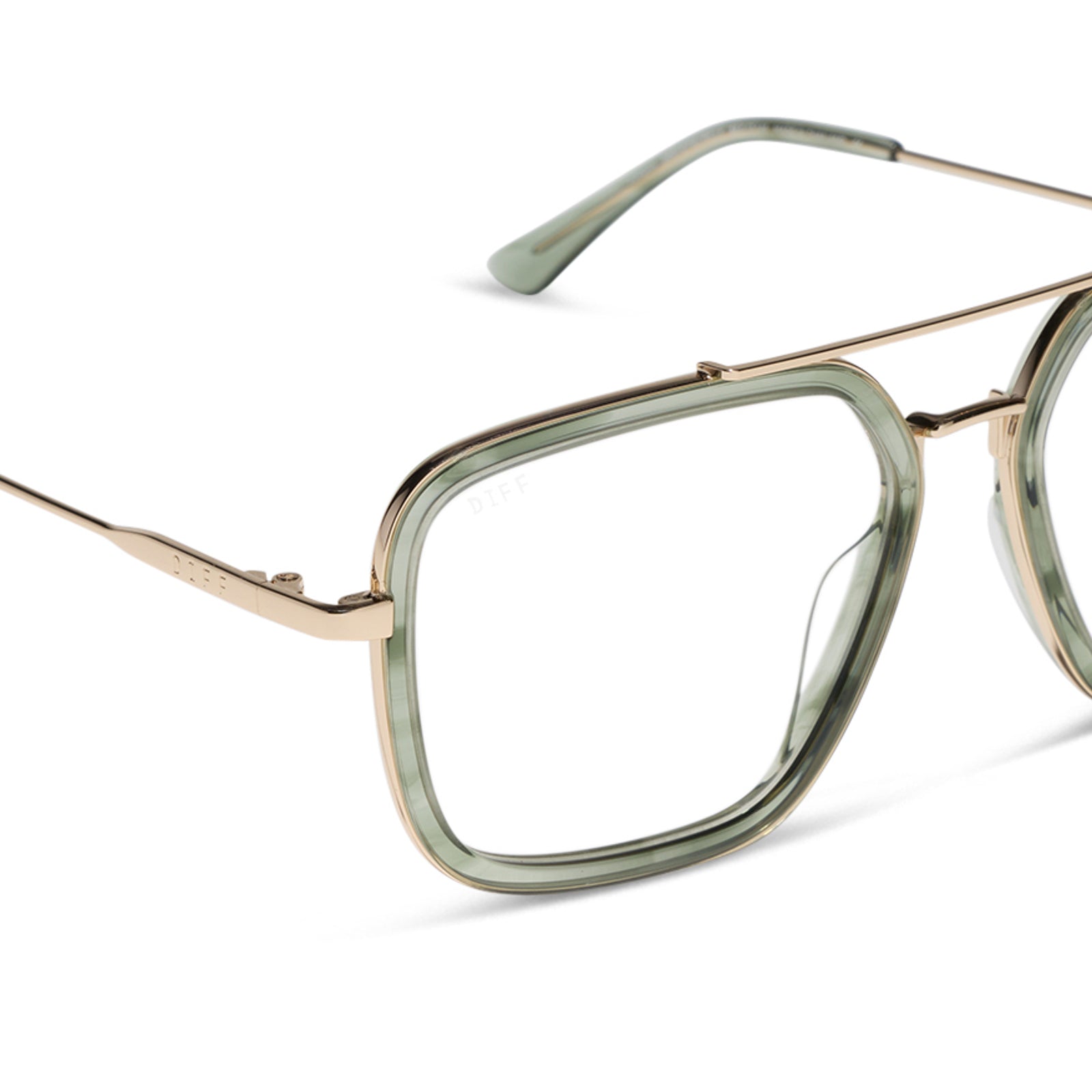 diff eyewear featuring the jordan navigator glasses with a match and gold frame detailed view