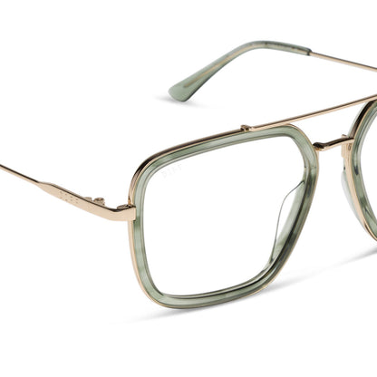 diff eyewear featuring the jordan navigator glasses with a match and gold frame detailed view