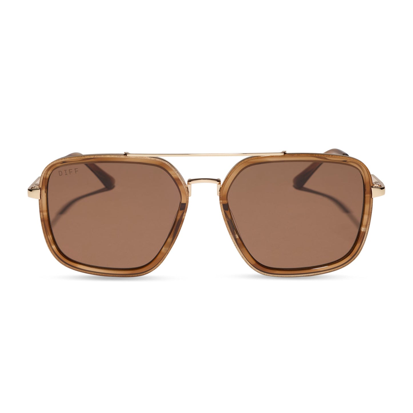diff eyewear jordan navigator sunglasses with a tortoise frame, gold temples, and brown lenses front view