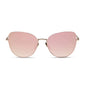 diff eyewear featuring the kinsley round sunglasses with a champagne frame and taupe mirror lenses front view