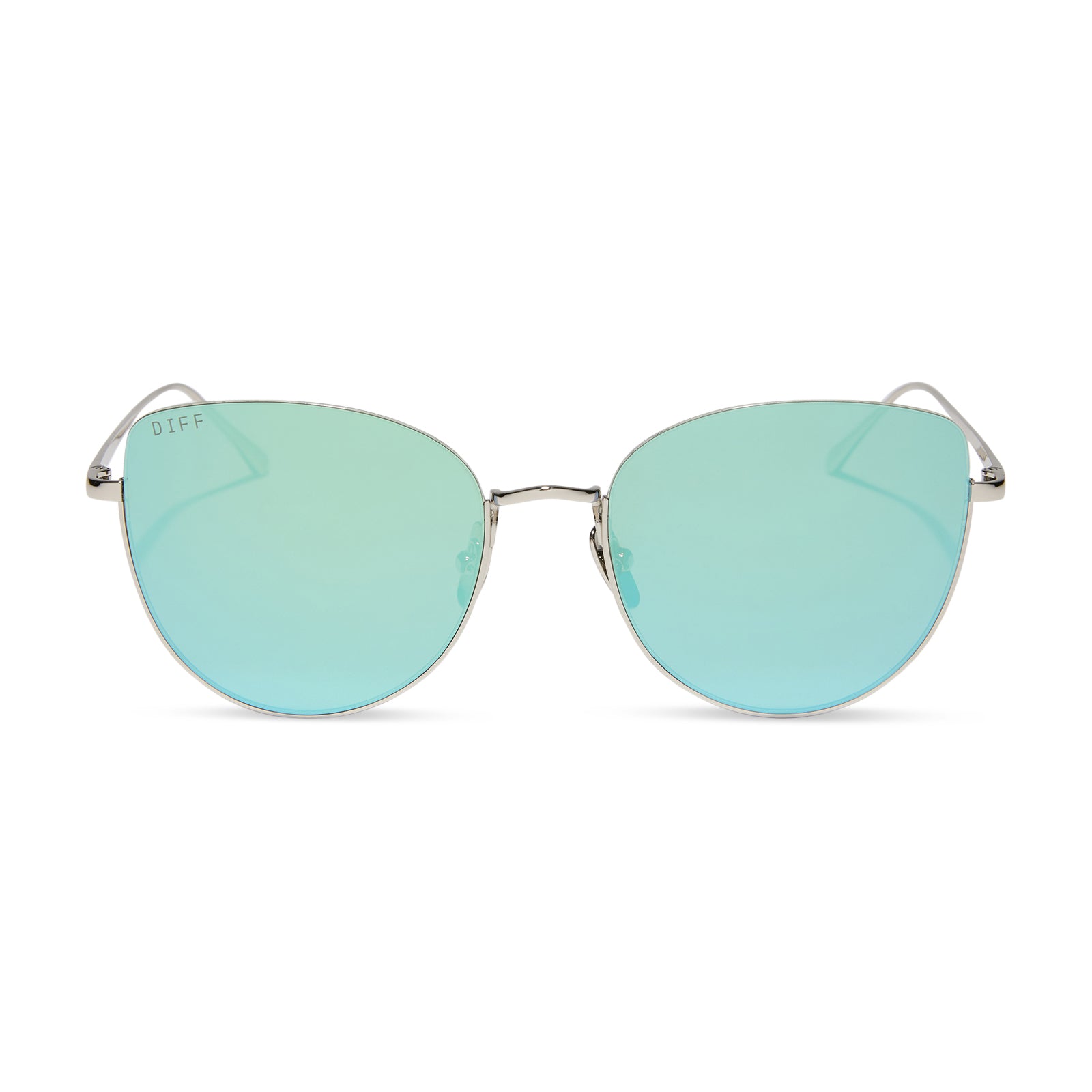 diff eyewear wholesale kinsley round sunglasses with a silver frame and aquatic awe teal lenses front view