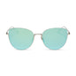diff eyewear wholesale kinsley round sunglasses with a silver frame and aquatic awe teal lenses front view