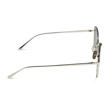 diff eyewear wholesale kinsley round sunglasses with a silver frame and aquatic awe teal lenses side view