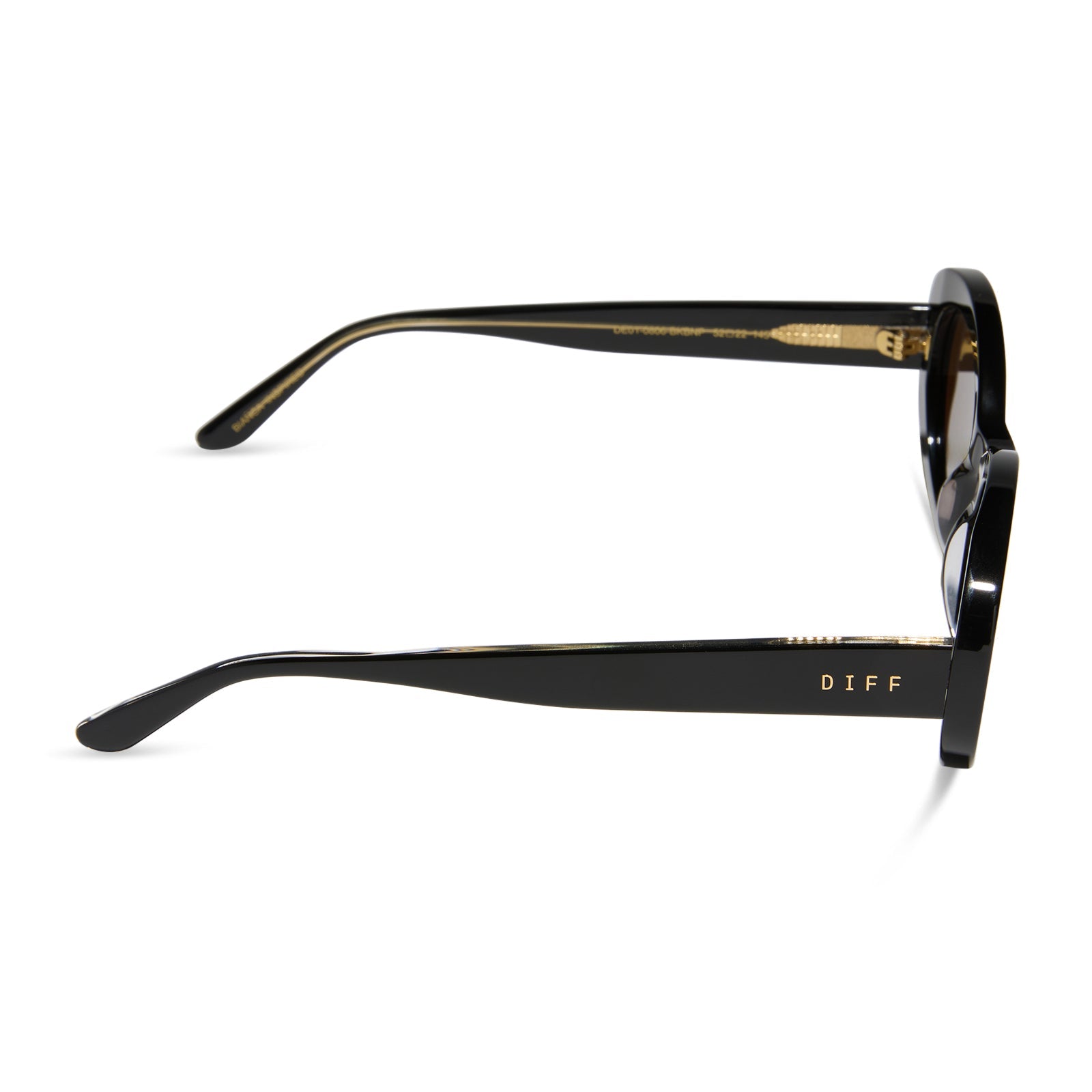 diff eyewear featuring the lainey oval sunglasses with a black frame and brown polarized lenses side view