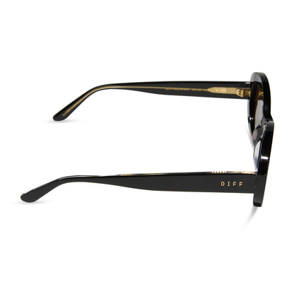 diff eyewear featuring the lainey oval sunglasses with a black frame and brown polarized lenses side view