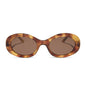 diff eyewear featuring the lainey oval sunglasses with a brown fleur frame and brown lenses front view