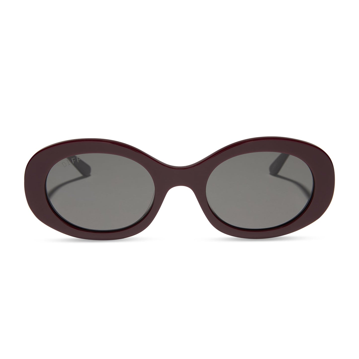 diff eyewear featuring the lainey oval sunglasses with a dark cherry lacquer frame and grey lenses front view