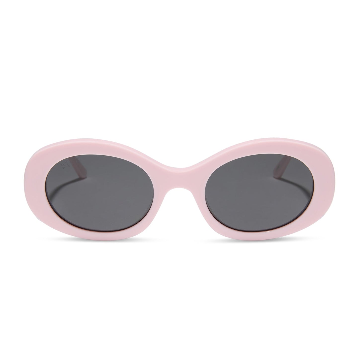 diff eyewear featuring the lainey oval sunglasses with a powder pink frame and grey polarized lenses front view