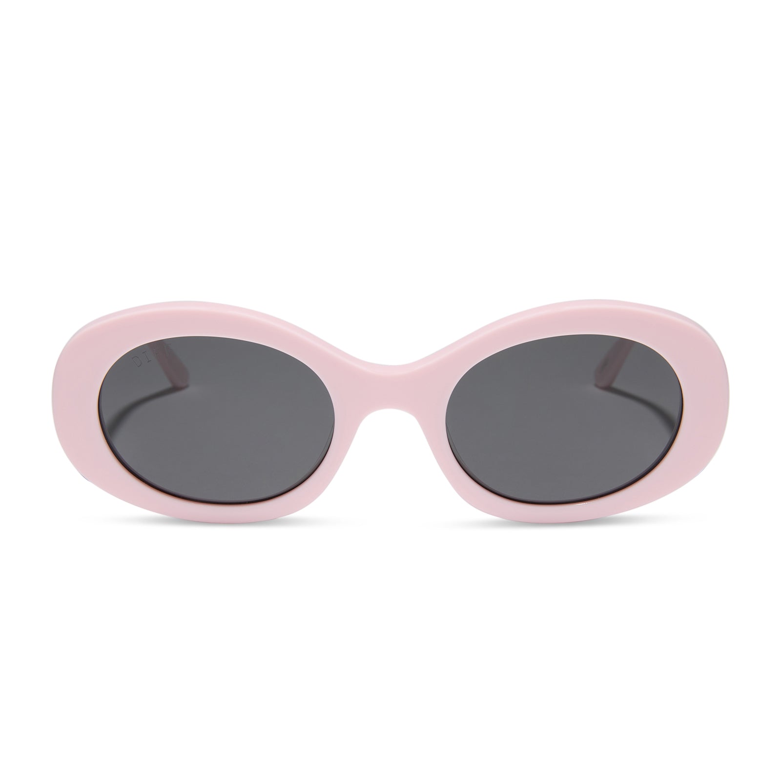 diff eyewear featuring the lainey oval sunglasses with a powder pink frame and grey polarized lenses front view