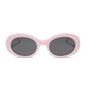 diff eyewear featuring the lainey oval sunglasses with a powder pink frame and grey polarized lenses front view