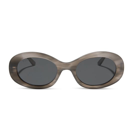 diff eyewear featuring the lainey oval sunglasses with a smoke marble frame and grey polarized lenses front view