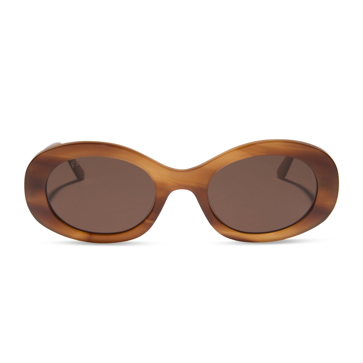 diff eyewear featuring the lainey oval sunglasses with a tawny brown tortoise frame and brown lenses front view