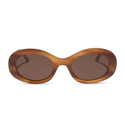diff eyewear featuring the lainey oval sunglasses with a tawny brown tortoise frame and brown lenses front view