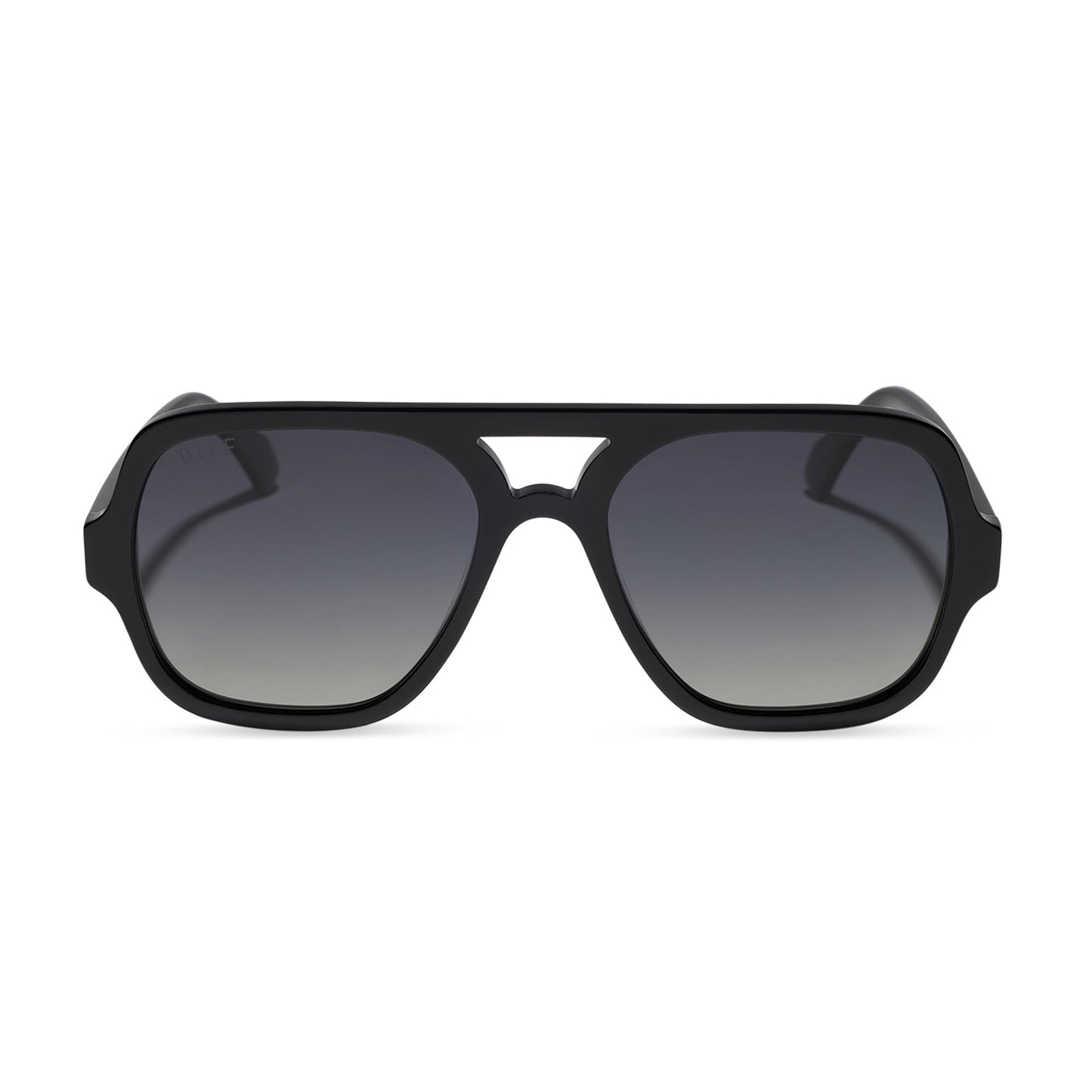 diff eyewear featuring the layton navigator sunglasses with a black acetate frame and grey gradient polarized lenses front view