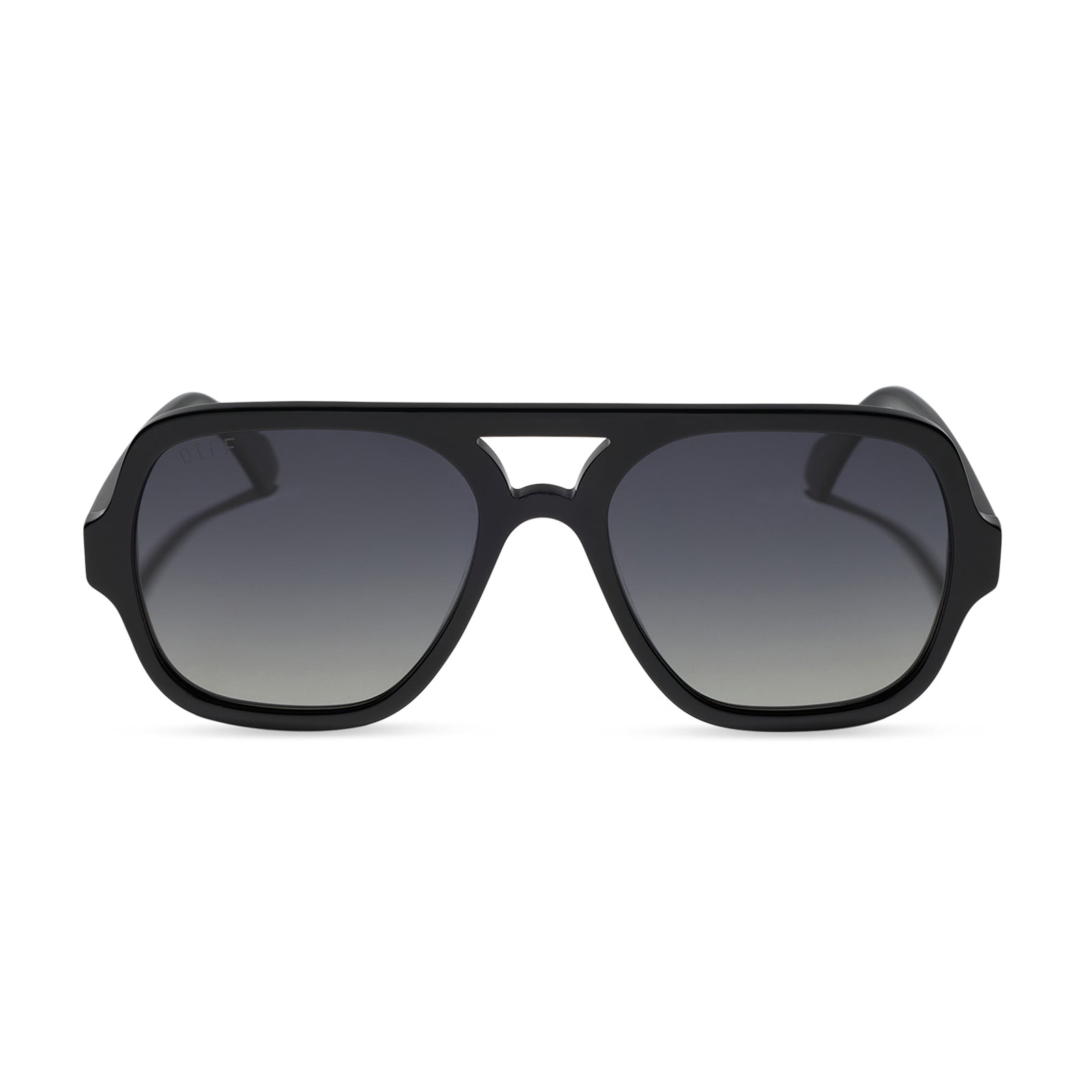 diff eyewear featuring the layton navigator sunglasses with a black acetate frame and grey gradient polarized lenses front view