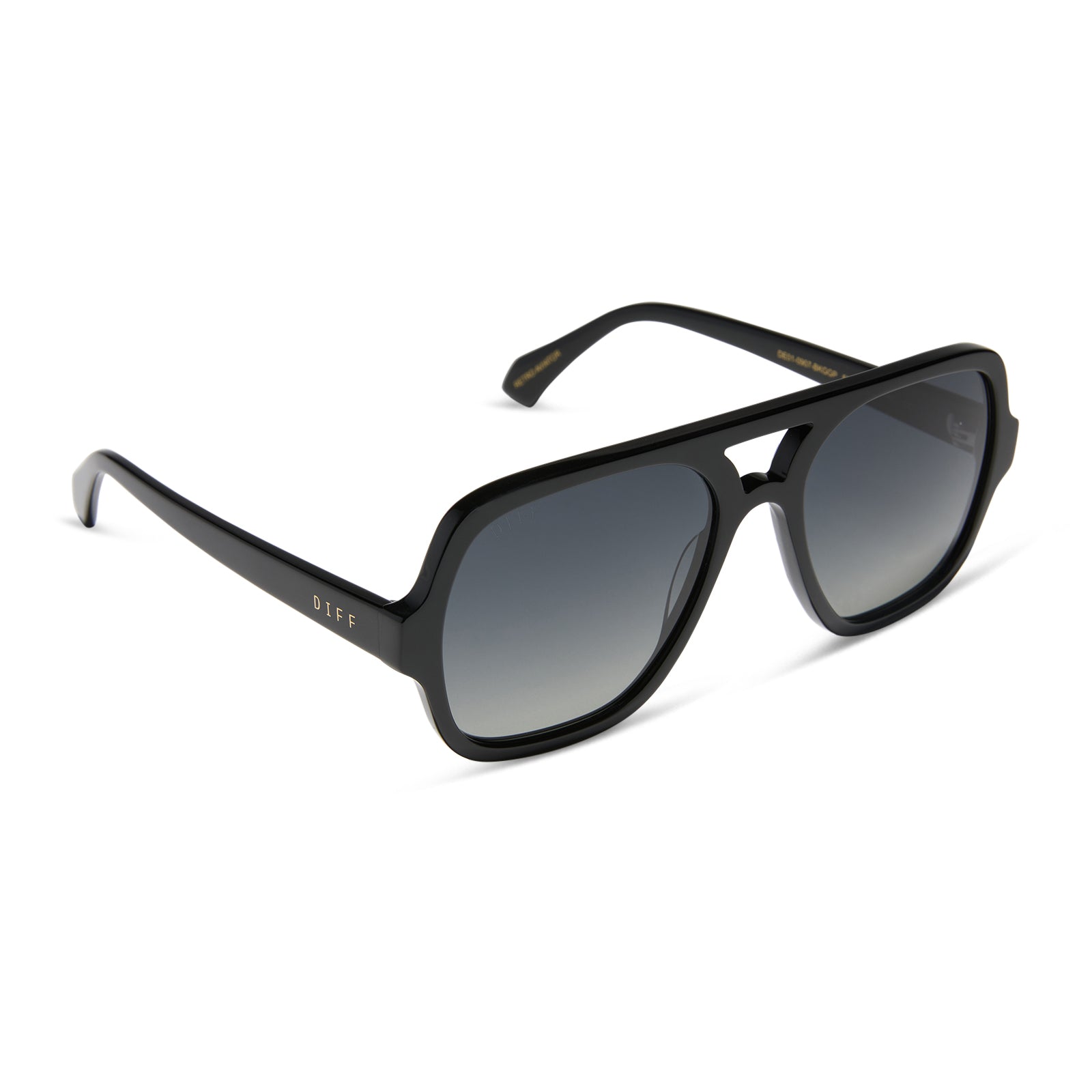 diff eyewear featuring the layton navigator sunglasses with a black acetate frame and grey gradient polarized lenses angled view