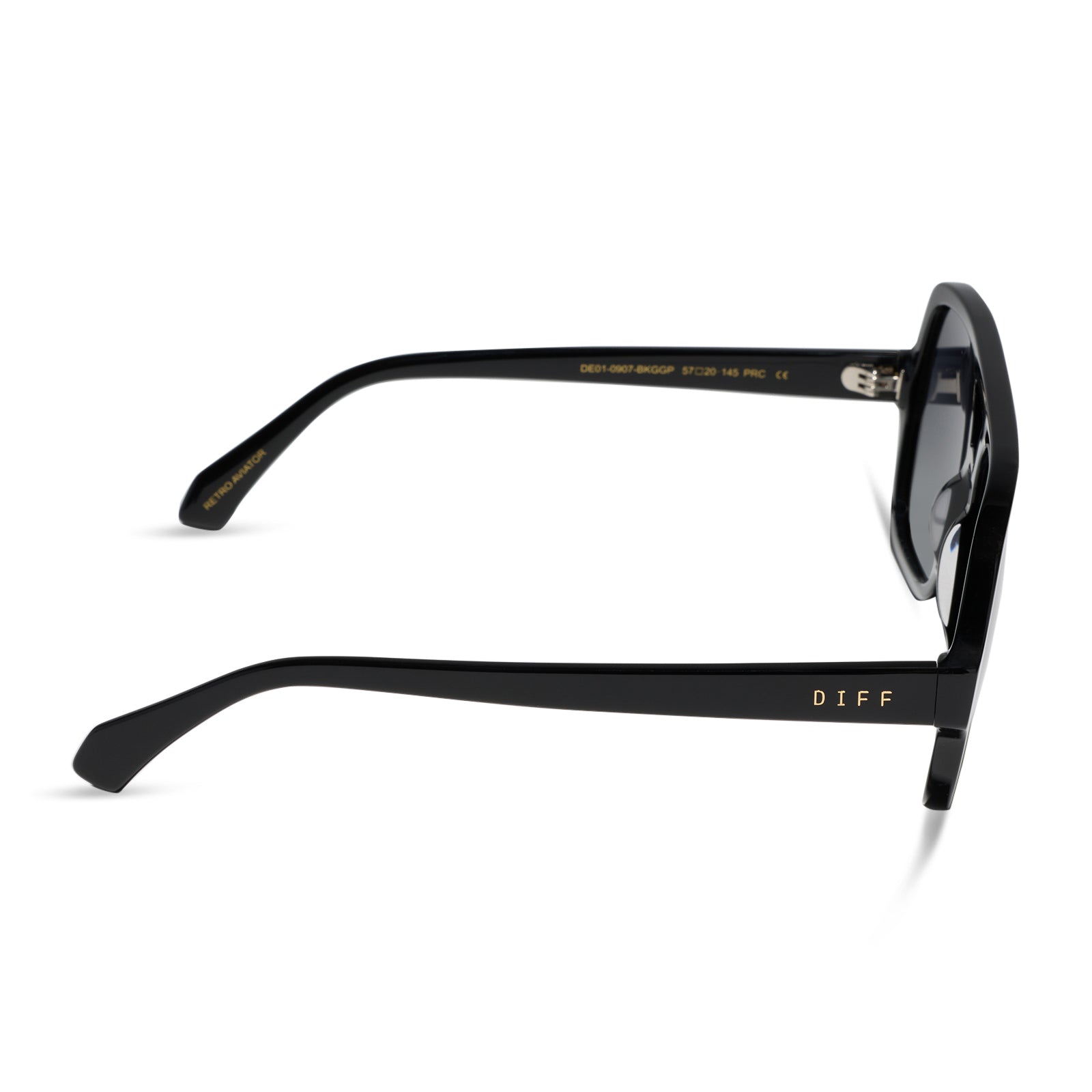 diff eyewear featuring the layton navigator sunglasses with a black acetate frame and grey gradient polarized lenses side view