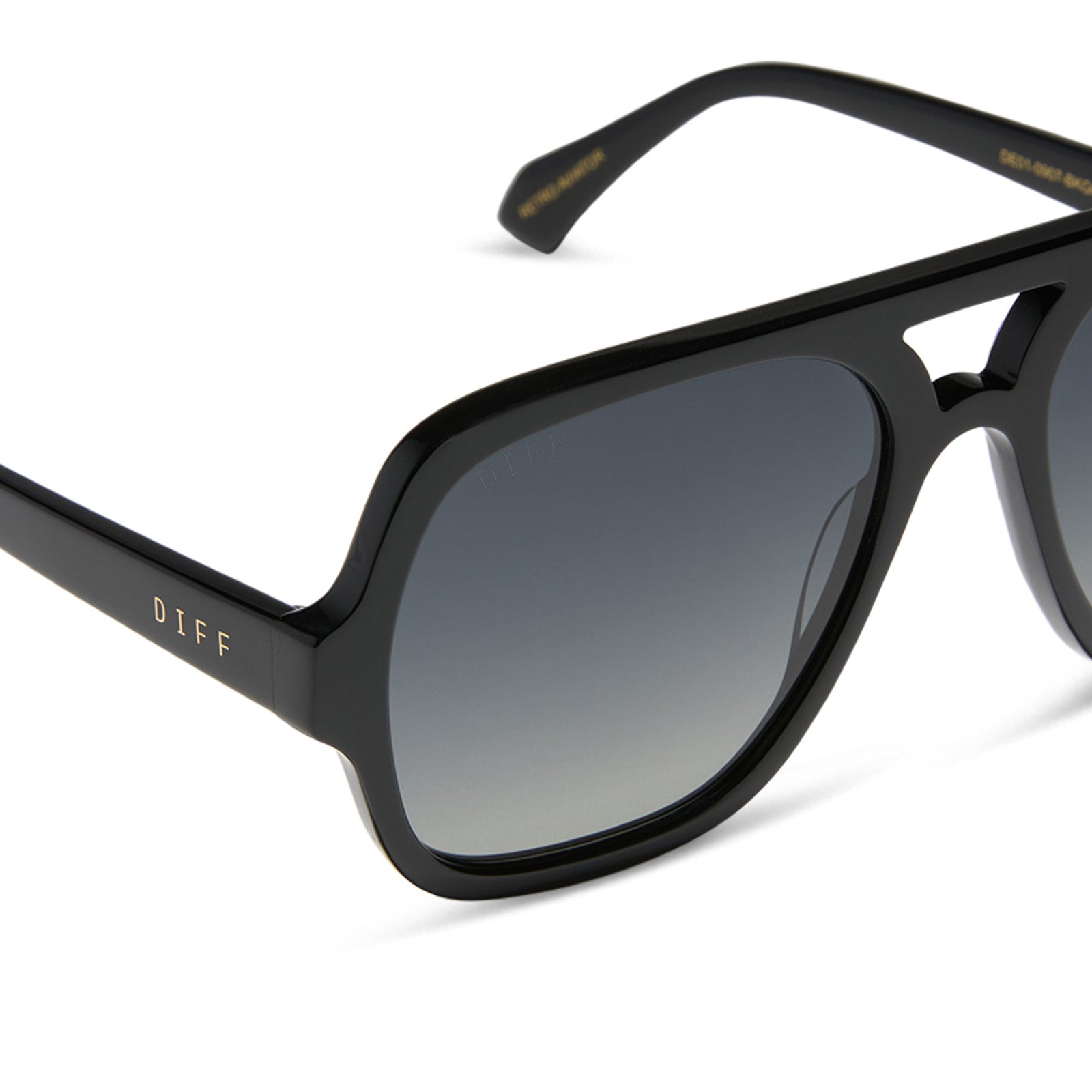 diff eyewear featuring the layton navigator sunglasses with a black acetate frame and grey gradient polarized lenses detailed view