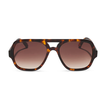 diff eyewear featuring the layton navigator sunglasses with a rich tortoise acetate frame and brown gradient lenses front view