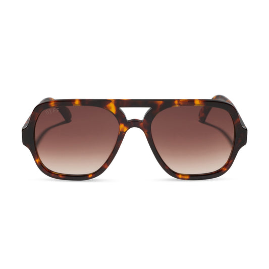 diff eyewear featuring the layton navigator sunglasses with a rich tortoise acetate frame and brown gradient lenses front view