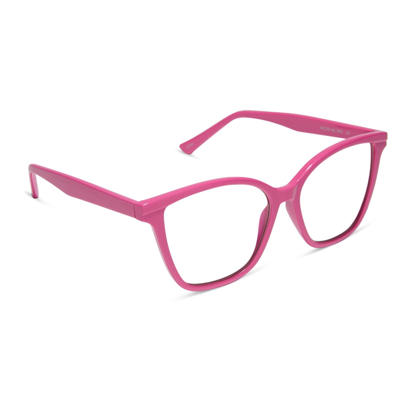 diff eyewear featuring the leah square blue light readers with a peony pink frame angled view