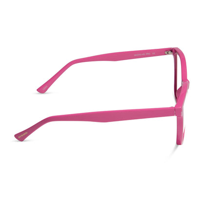 diff eyewear featuring the leah square blue light readers with a peony pink frame side view