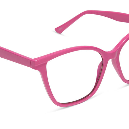 diff eyewear featuring the leah square blue light readers with a peony pink frame detailed view