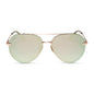 diff eyewear featuring the lenox aviator sunglasses with a brushed champagne frame and cool matcha green mirror polarized lenses front view
