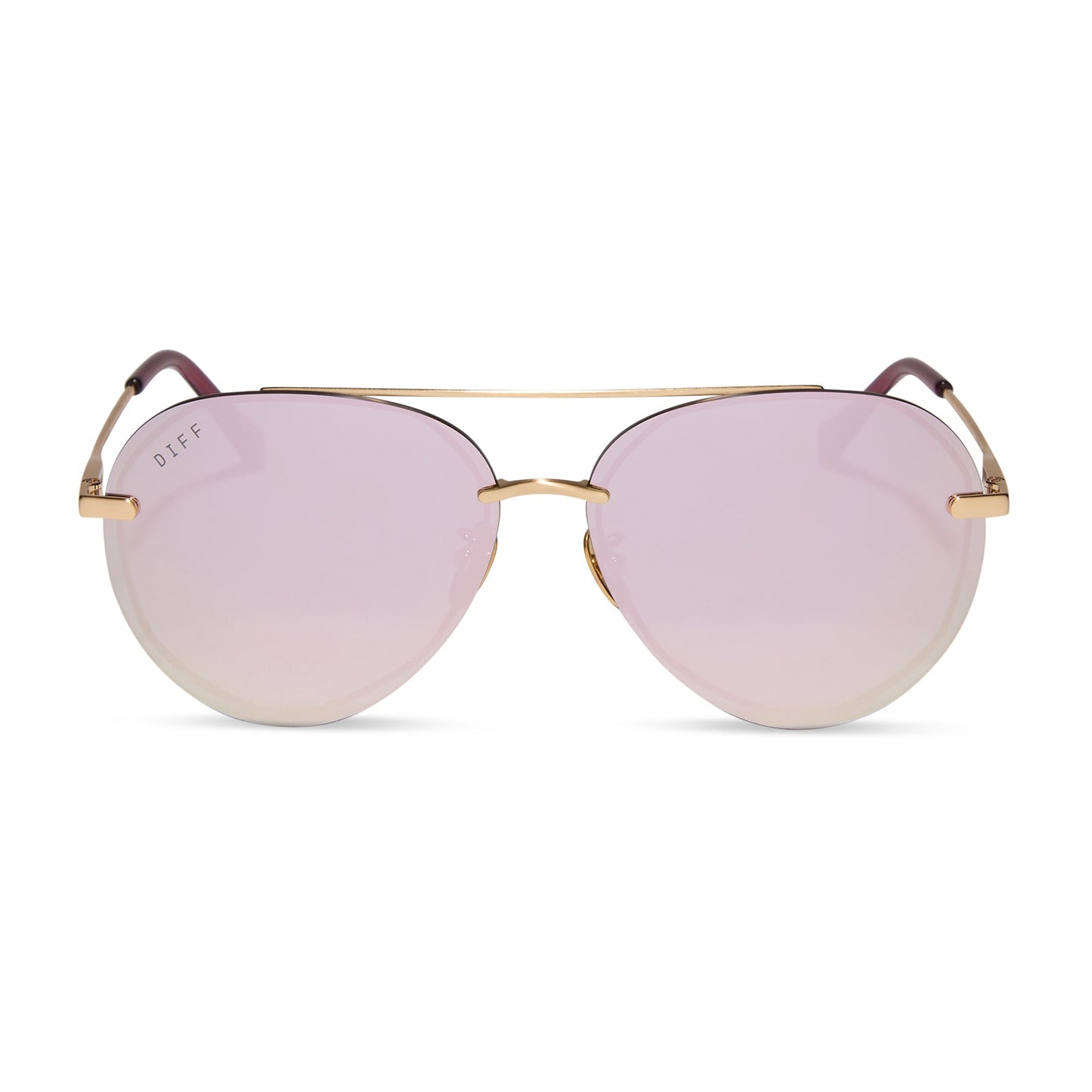 diff eyewear lenox aviator sunglasses with a brushed gold frame and cherry blossom mirror lenses front view