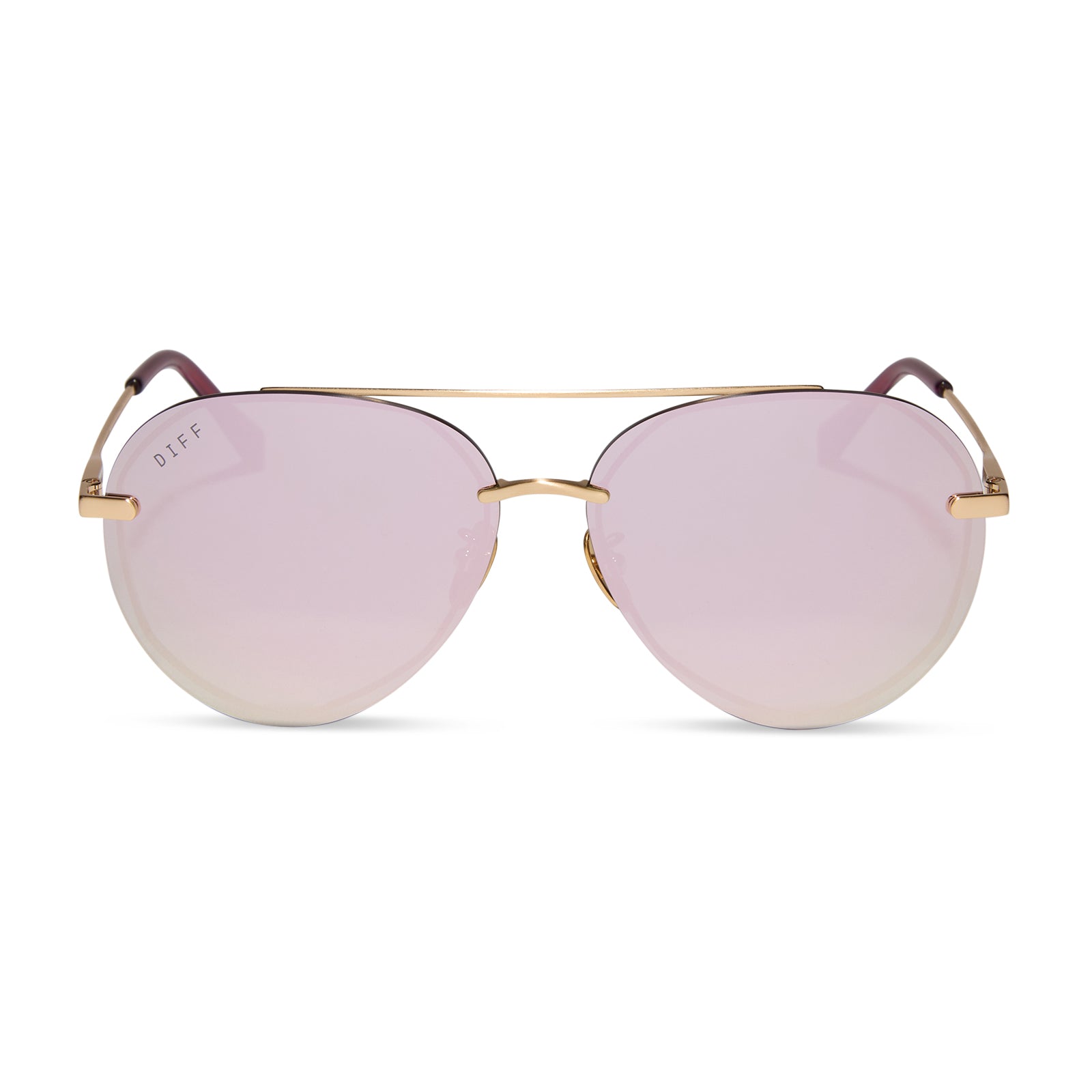diff eyewear lenox aviator sunglasses with a brushed gold frame and cherry blossom mirror lenses front view