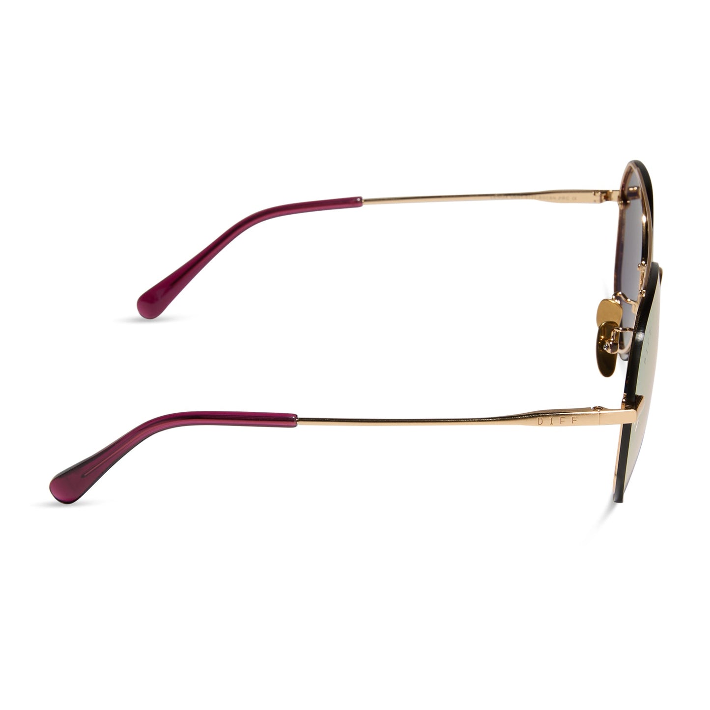 diff eyewear lenox aviator sunglasses with a brushed gold frame and cherry blossom mirror lenses side view
