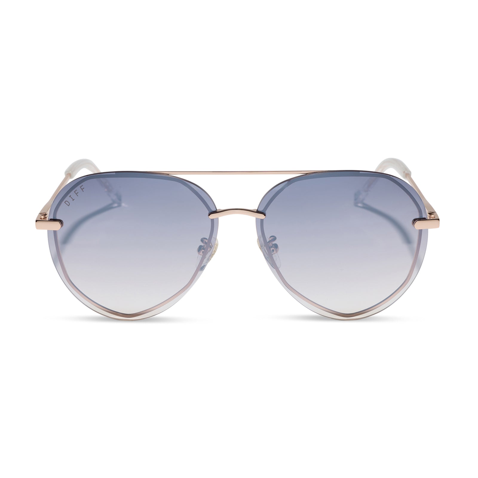diff eyewear featuring the lenox aviator sunglasses with a champagne gold (light gold) frame and blue slate gradient flash lenses front view