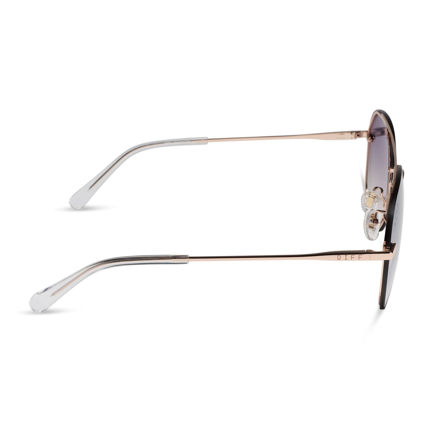 diff eyewear featuring the lenox aviator sunglasses with a champagne gold (light gold) frame and blue slate gradient flash lenses side view