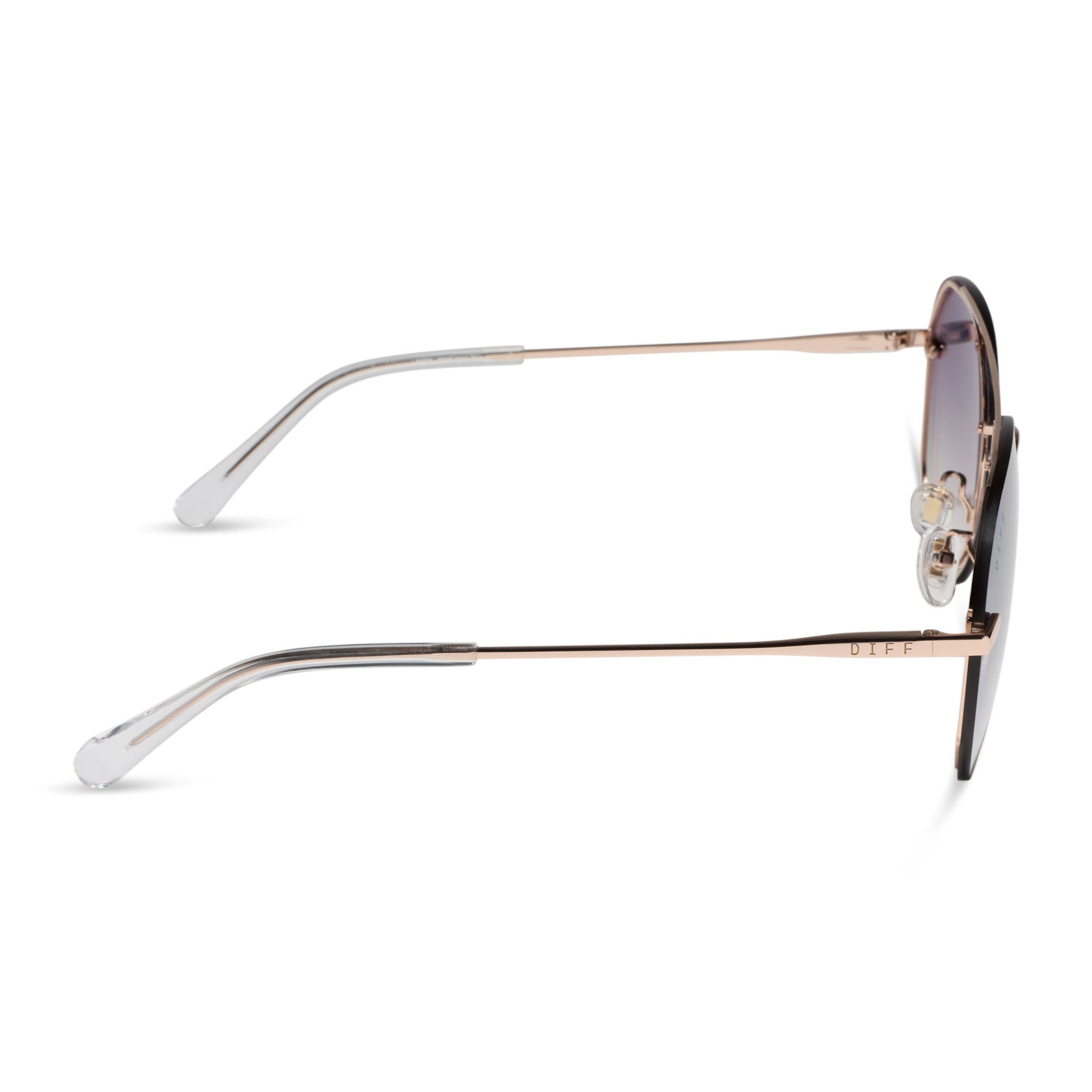 diff eyewear featuring the lenox aviator sunglasses with a champagne gold (light gold) frame and blue slate gradient flash lenses side view