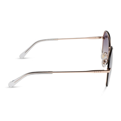diff eyewear featuring the lenox aviator sunglasses with a champagne gold (light gold) frame and blue slate gradient flash lenses side view