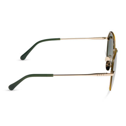 diff eyewear featuring the lenox aviator sunglasses with a gold metal frame and aloe green gradient w/ light gold flash polarized lenses side view