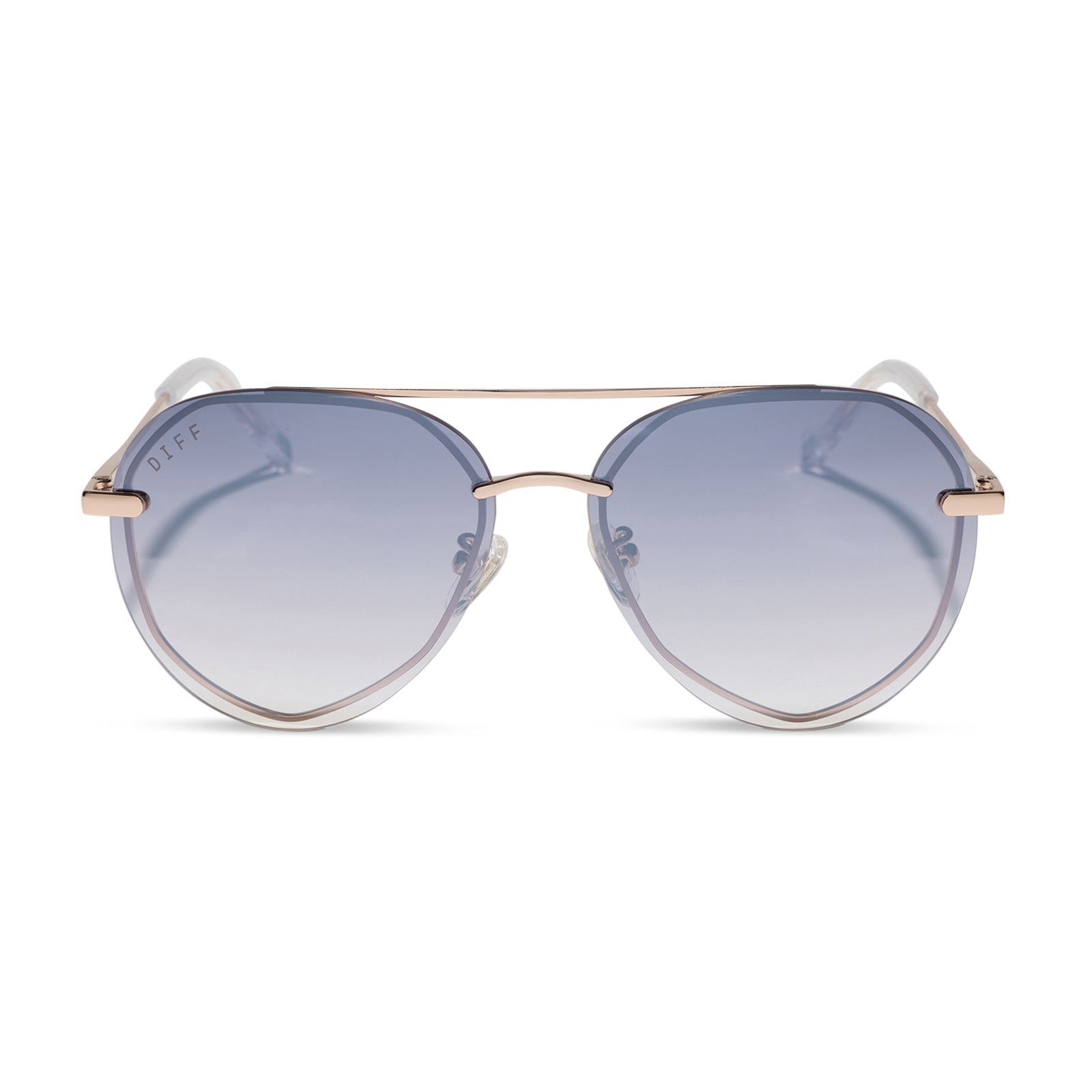 diff eyewear featuring the lenox xs aviator sunglasses with a champagne gold (light gold) frame and blue slate gradient with silver flash lenses front view