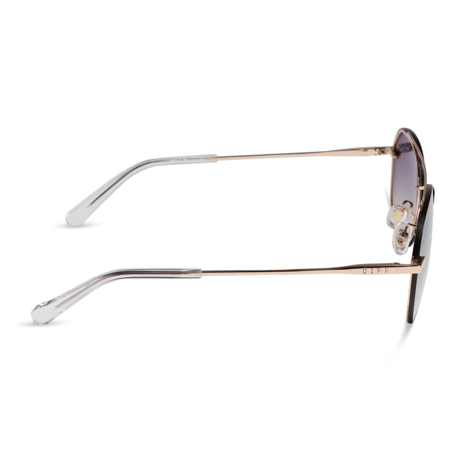 diff eyewear featuring the lenox xs aviator sunglasses with a champagne gold (light gold) frame and blue slate gradient with silver flash lenses side view