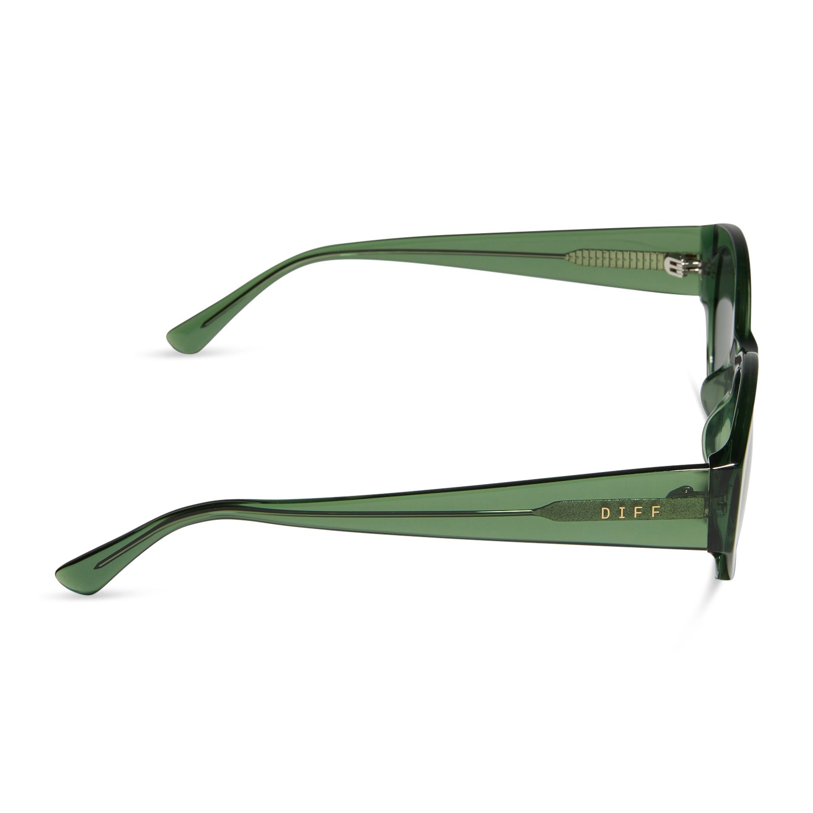 diff eyewear featuring the linnea oval sunglasses with a sage green crystal frame and g15 polarized lenses side view