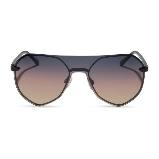diff eyewear lonnie oversized aviator sunglasses with a black metal frame and twilight gradient polarized lenses front view