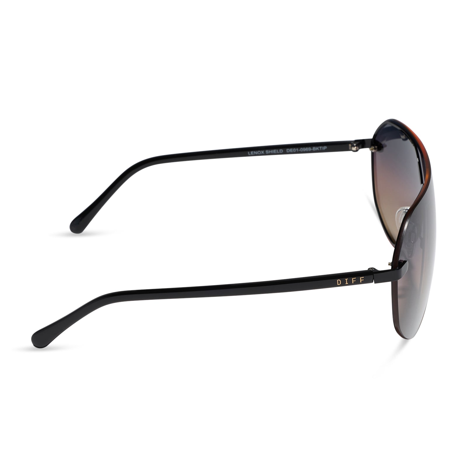 diff eyewear lonnie oversized aviator sunglasses with a black metal frame and twilight gradient polarized lenses side view