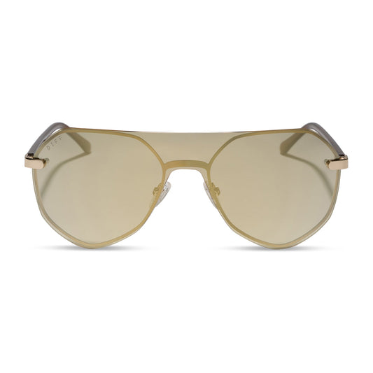 diff eyewear featuring the lonnie aviator sunglasses with a gold frame and champagne tint w/ light gold falsh polarized lenses front view