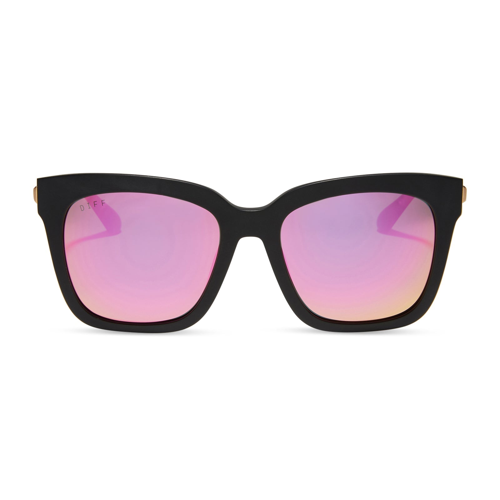 diff eyewear bella matte black frame with pink mirror polarized lenses sunglasses front view