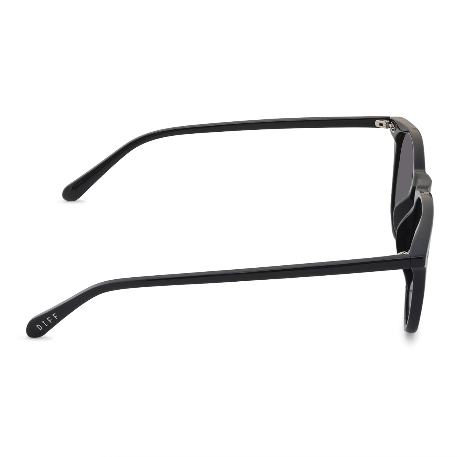 diff eyewear maxwell extra large square sunglasses in a black frame and solid grey polarized lens side view