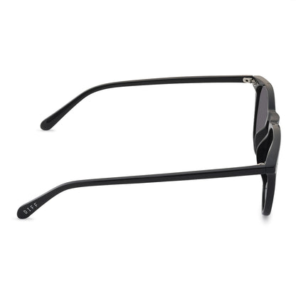 diff eyewear maxwell extra large square sunglasses in a black frame and solid grey polarized lens side view