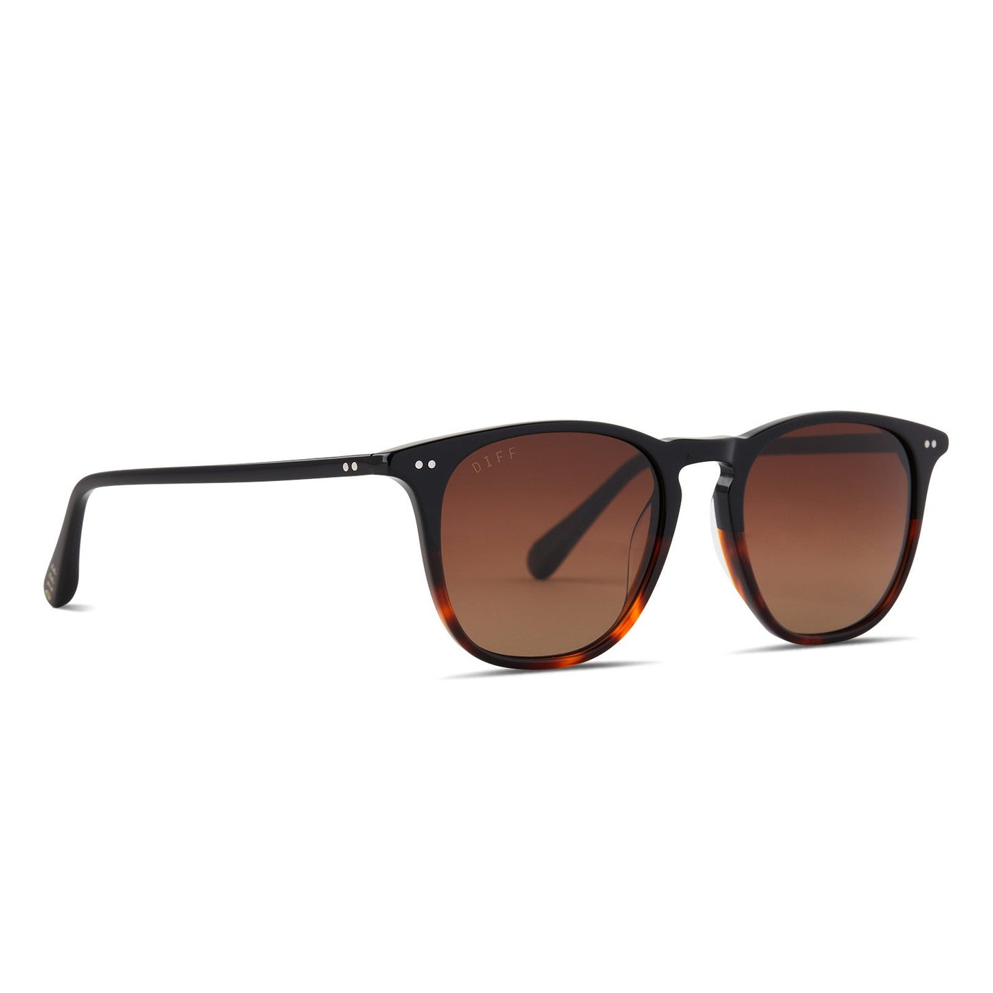 diff eyewear maxwell xl square sunglasses with a black tortoise acetate frame and brown gradient polarized lenses angled view