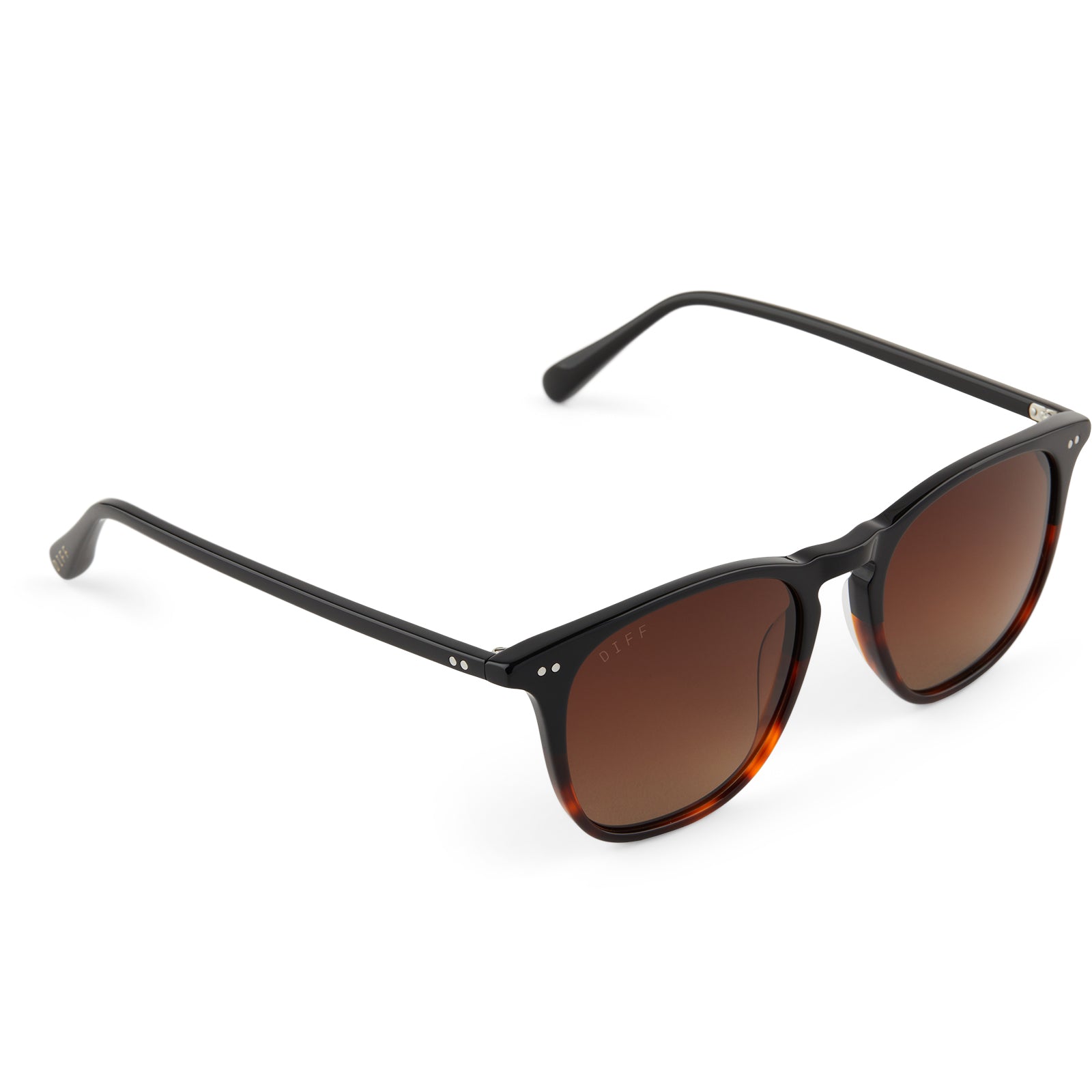 diff eyewear maxwell xl square sunglasses with a black tortoise acetate frame and brown gradient polarized lenses detailed view