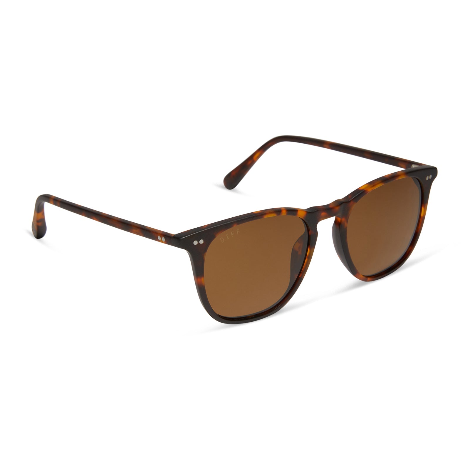 diff eyewear featuring the maxwell xl square sunglasses with a matte rich tortoise frame and brown polarized lenses angled view
