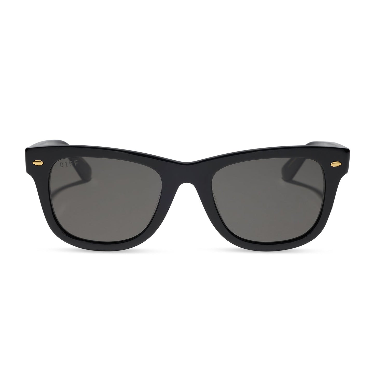 diff eyewear mercer square sunglasses with a black acetate frame and grey polarized lenses front view